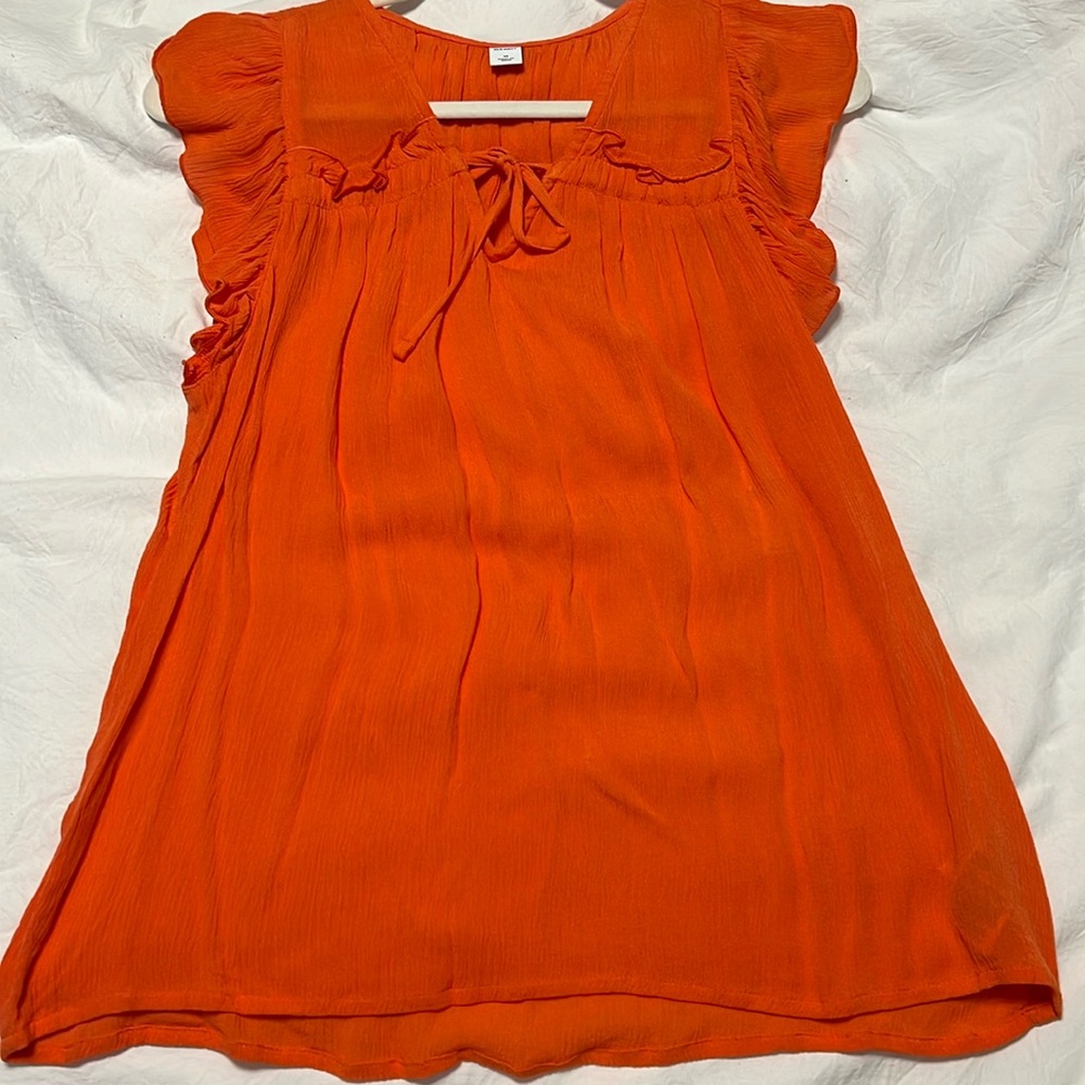 Coral flutter-sleeve shirt